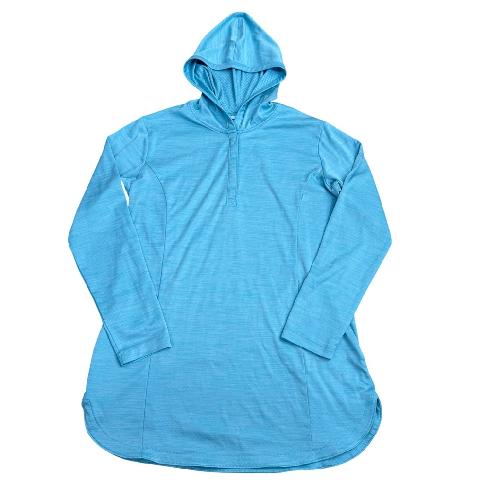 Columbia PFG Sun Hoodie Women Large Blue Long Sleeve 29.5"L Summer Fishing Beach